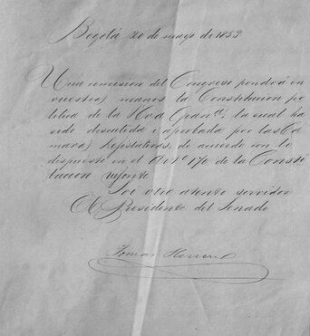 Portada de la Constitución Política de la Nueva Granada de 1853